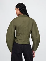 Organic Cotton Poplin Barrel-Sleeve Crop Shirt