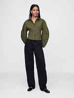 Organic Cotton Poplin Barrel-Sleeve Crop Shirt