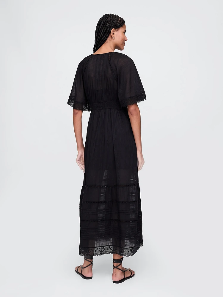 Lace-Trim Midi Dress