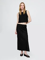 Linen-Blend Midi Skirt