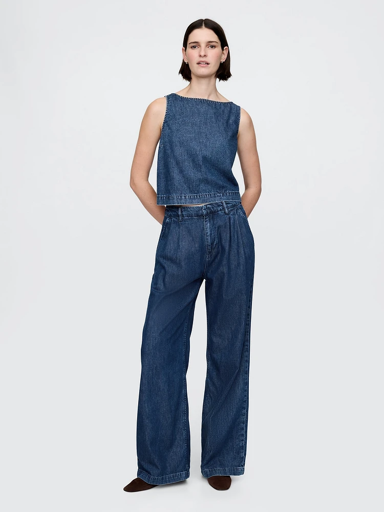 UltraSoft Denim Crop Shell Tank Top