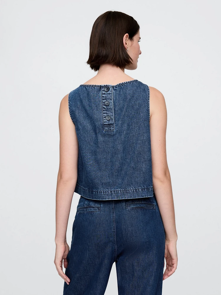 UltraSoft Denim Crop Shell Tank Top