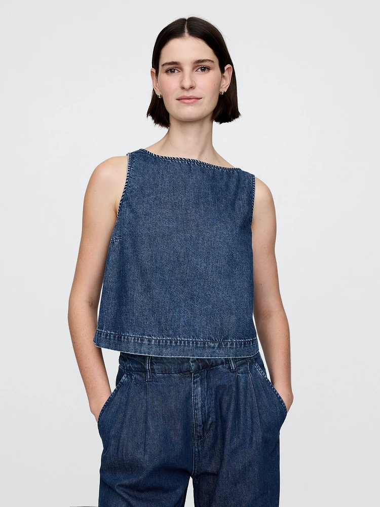 UltraSoft Denim Cropped Shell Tank Top