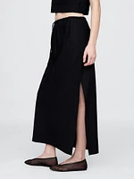 Linen-Blend Midi Skirt