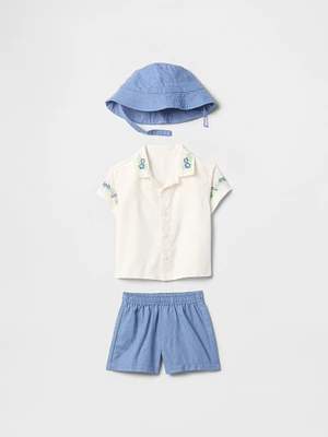 Baby Linen-Cotton Embroidered Outfit Set