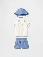 Baby Linen-Cotton Embroidered Outfit Set