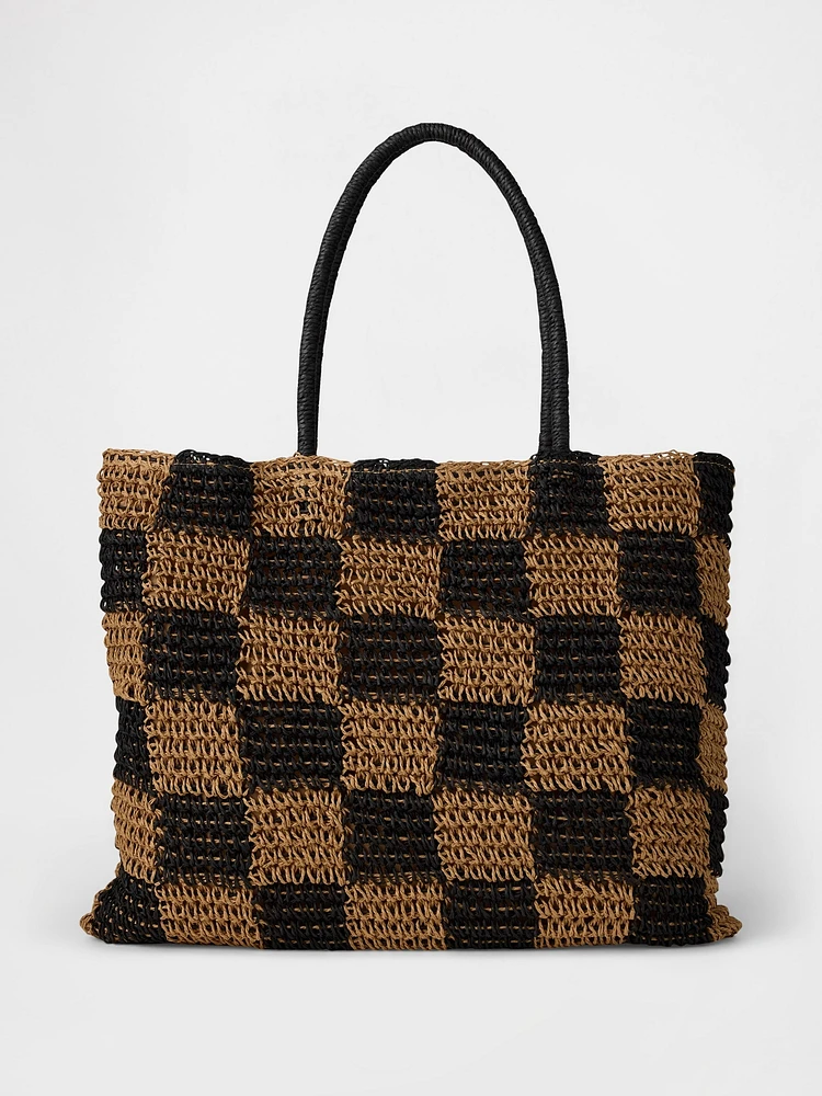 Gingham Straw Tote Bag