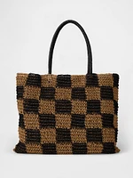 Gingham Straw Tote Bag