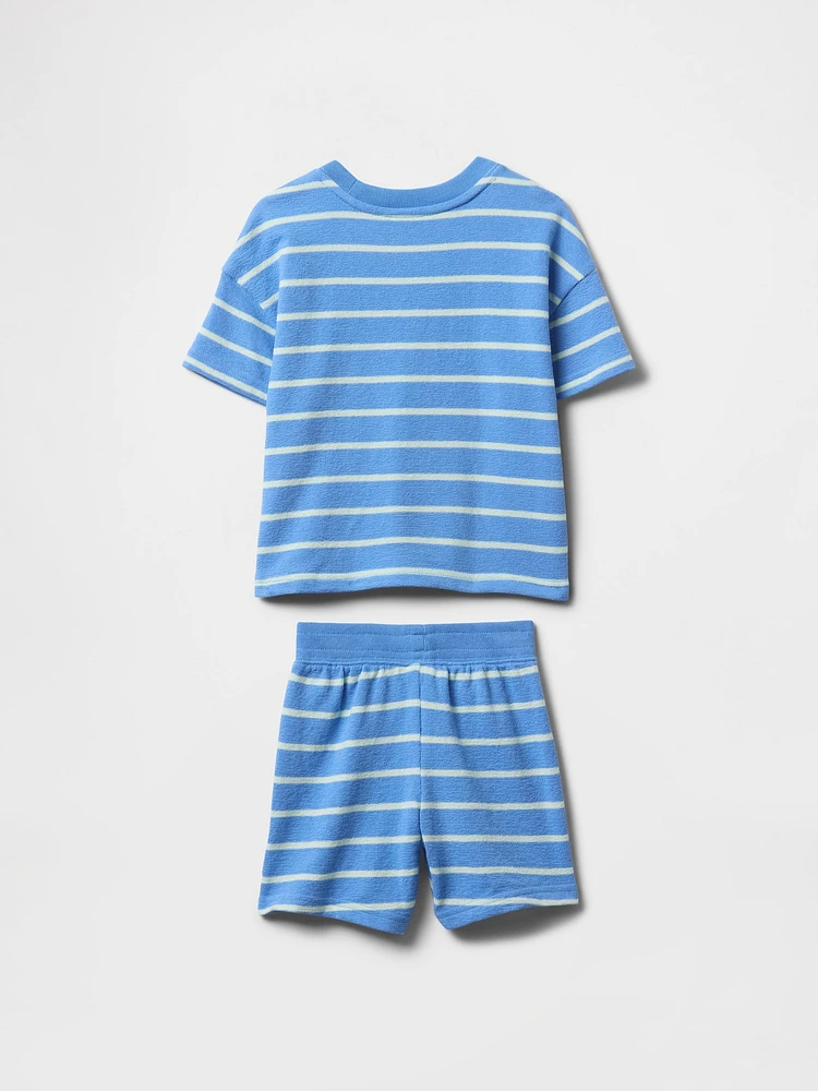 Ensemble à rayures texturées en jersey bouclette pour Bébé et Tout-petit