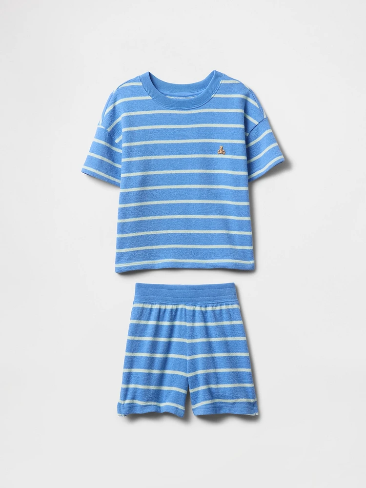 Ensemble à rayures texturées en jersey bouclette pour Bébé et Tout-petit