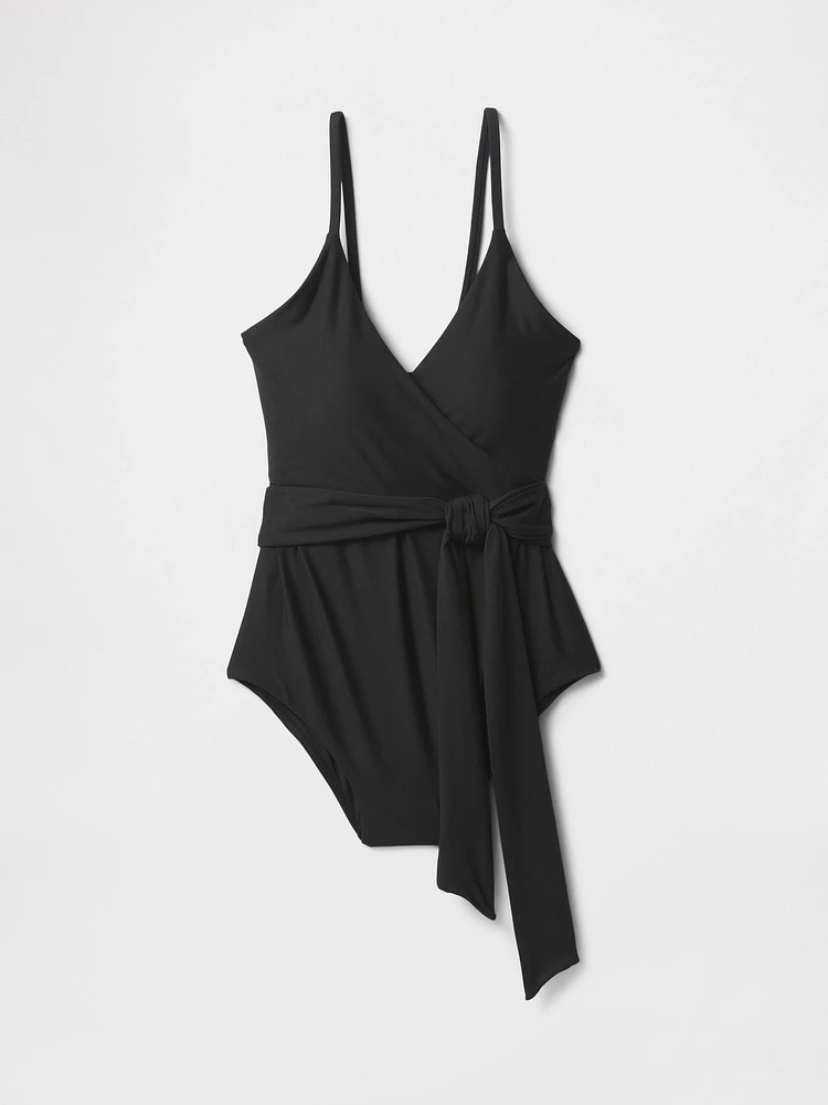 Tie-Knot Cutout Wrap One-Piece Swimsuit