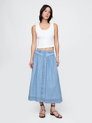 Denim Western Yoke Maxi Skirt