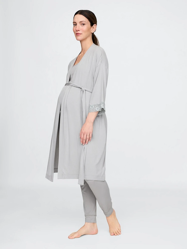 Maternity Lace Trim Robe Modal