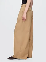 High Rise Twill Pleated Wide-Leg Khakis