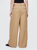 High Rise Twill Pleated Wide-Leg Khakis