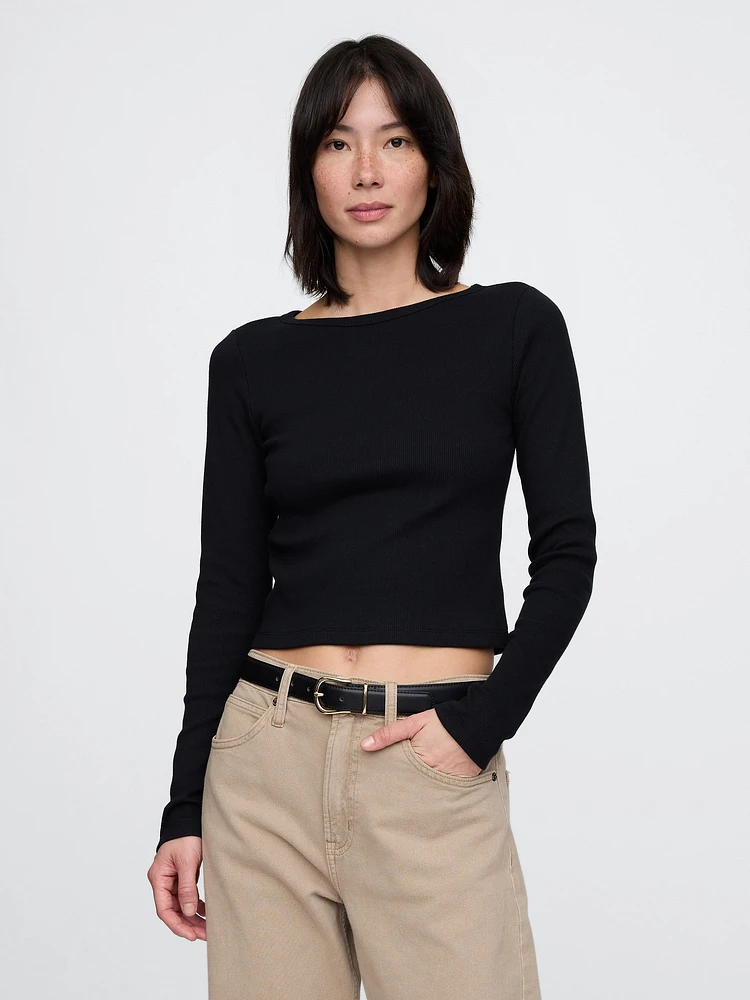 Heavyweight Rib Cropped Boatneck T-Shirt