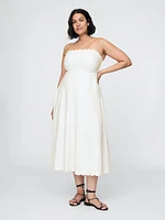 Linen-Blend Scalloped Midi Dress