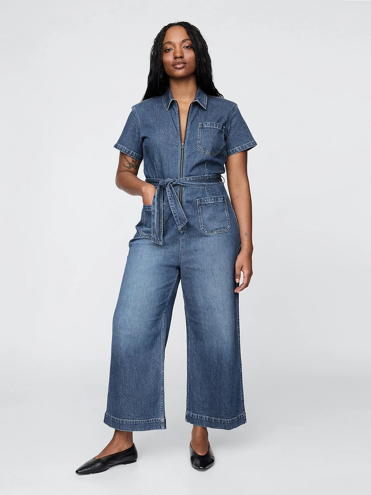 Belted Denim Jumpsuit