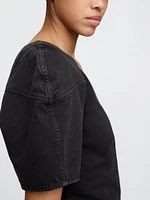 Barrel-Sleeve Cropped Denim Shirt