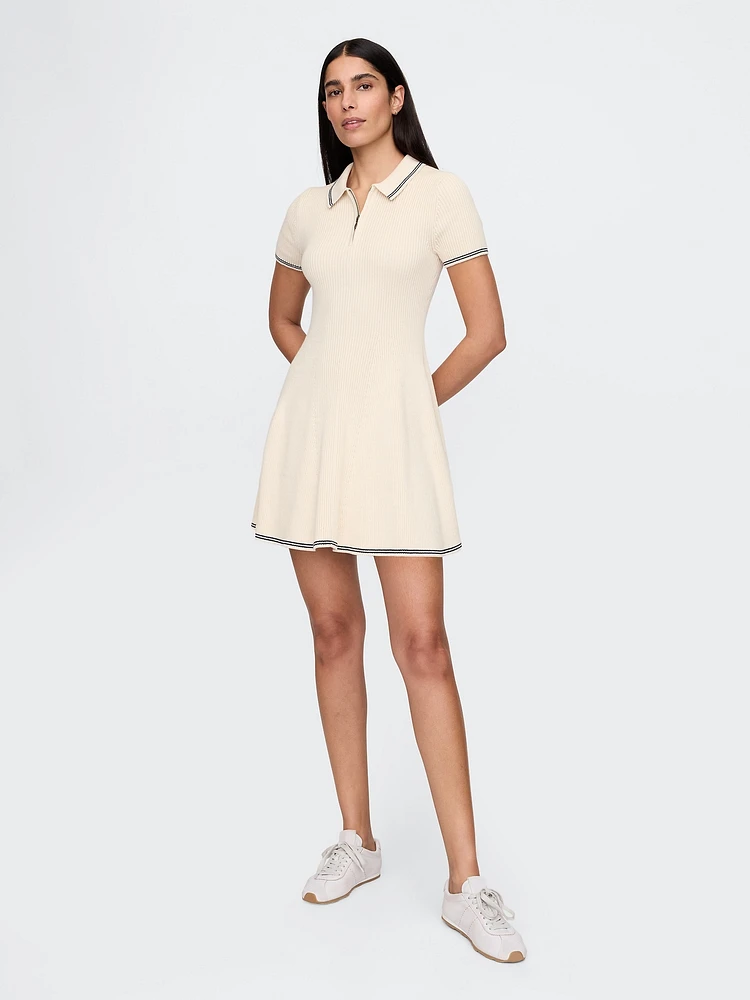 Polo Shirt Sweater Rib Mini Dress