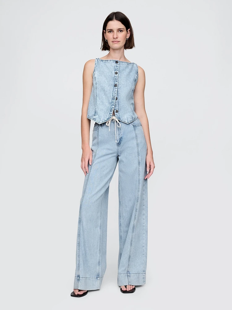 Mid Rise UltraSoft Denim Baggy Trousers