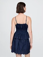 Smocked Eyelet Denim Cami