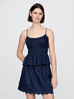 Smocked Eyelet Denim Cami