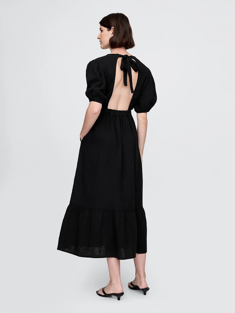 Cotton Gauze Open-Back Midi Dress