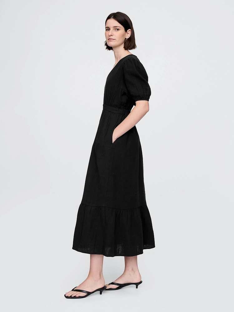 Cotton Gauze Open-Back Midi Dress