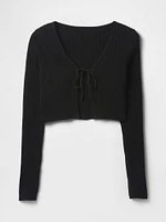 100% Cotton Cropped Tie-Front Cardigan