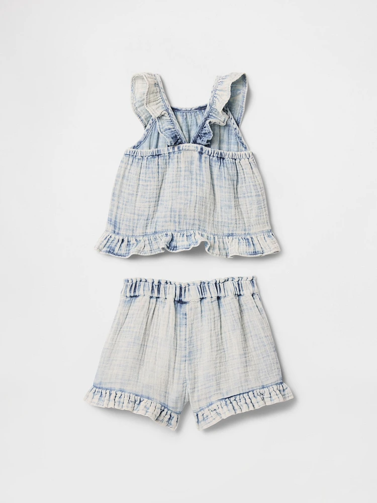Baby & Toddler Crinkle Gauze Denim Ruffle Set