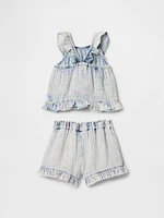 Baby & Toddler Crinkle Gauze Denim Ruffle Set