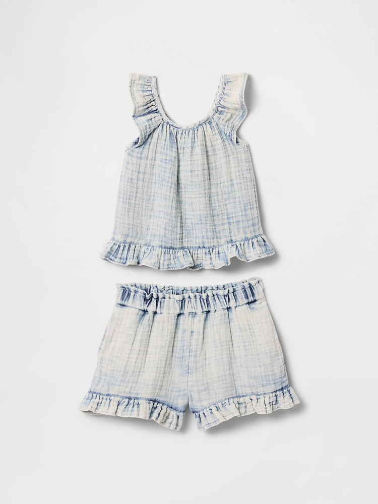 Baby & Toddler Crinkle Gauze Denim Ruffle Set