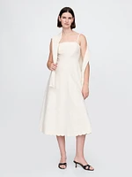 Linen-Blend Scalloped Midi Dress