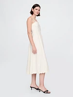 Linen-Blend Scalloped Midi Dress