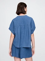 Crinkle Gauze Denim Shirt