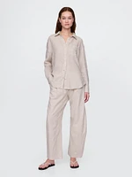 Mid Rise Linen-Blend Easy Barrel Pants