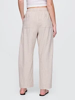 Mid Rise Linen-Blend Easy Barrel Pants