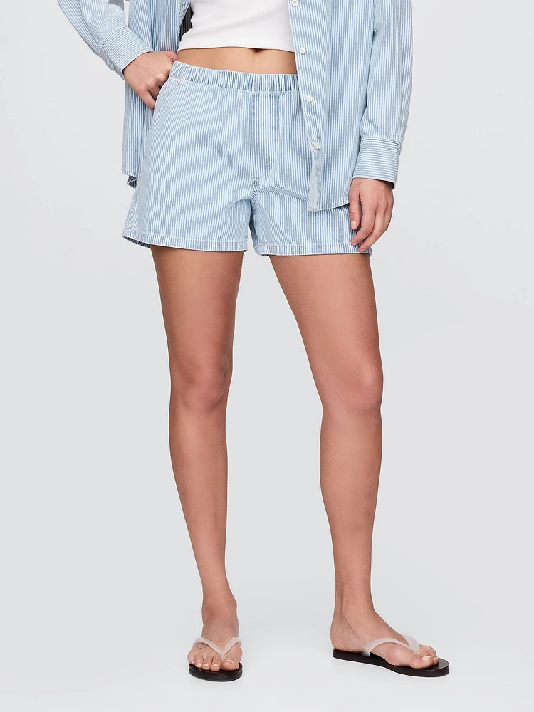 Mid Rise Easy Denim Boxer Shorts