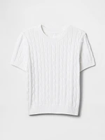 100% Cotton Cropped Cable-Knit Sweater