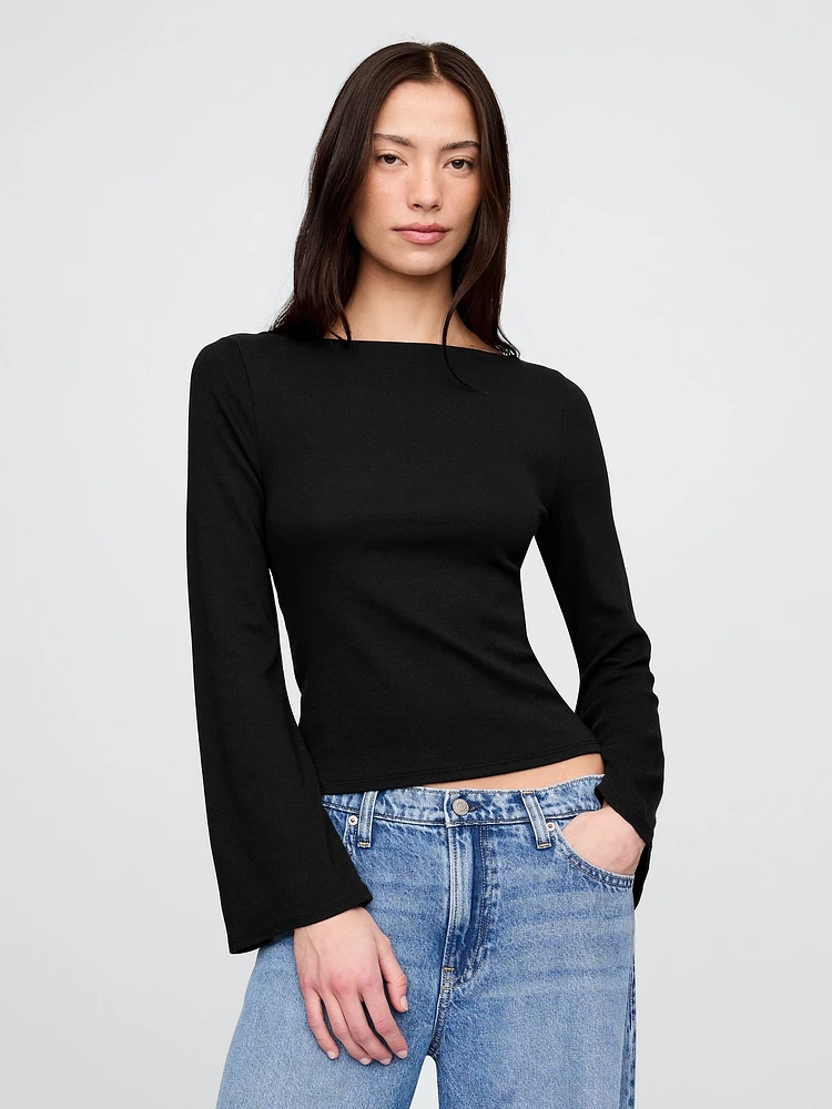 Modern Boatneck Bell-Sleeve T-Shirt