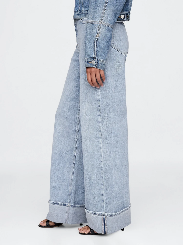 High Rise Stride Cuffed Wide-Leg Jeans