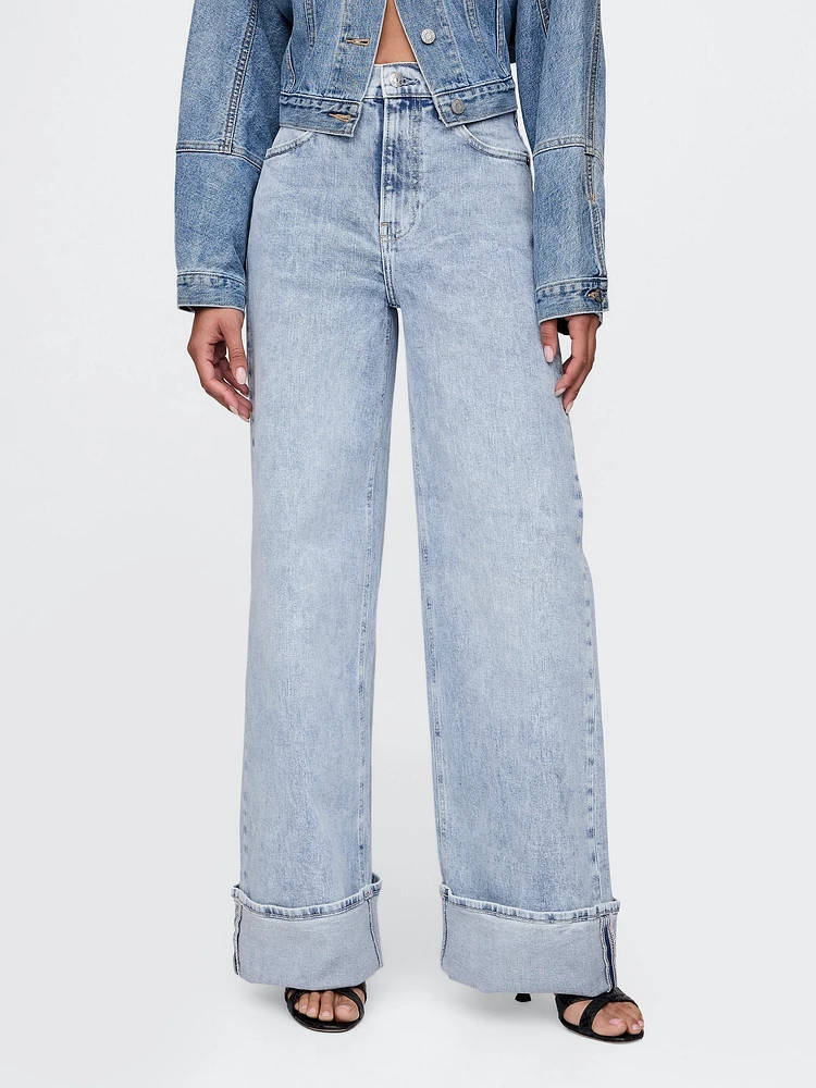 High Rise Stride Cuffed Wide-Leg Jeans