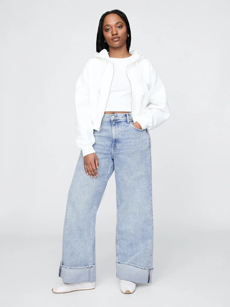 High Rise Stride Cuffed Wide-Leg Jeans
