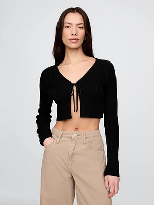 100% Cotton Cropped Tie-Front Cardigan