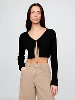 100% Cotton Cropped Tie-Front Cardigan