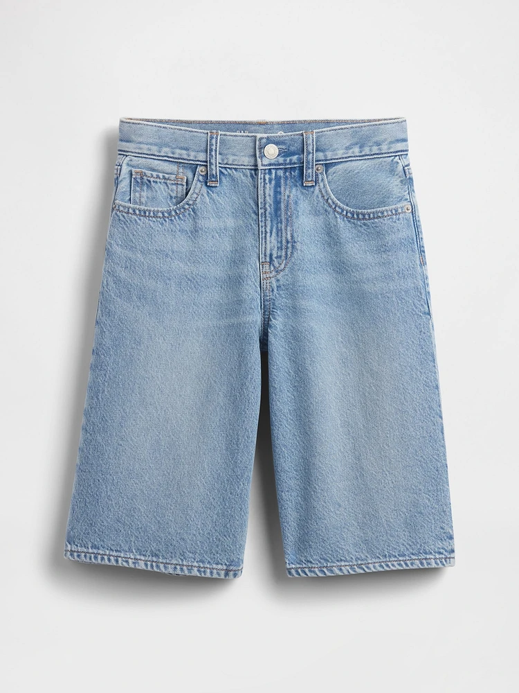 Kids Mid Rise Longline Denim Shorts