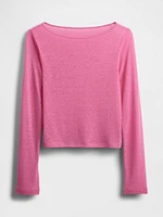Linen-Blend Boatneck Crop T-Shirt
