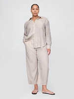 Mid Rise Linen-Blend Easy Barrel Pants