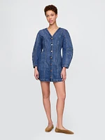 Barrel-Sleeve Denim Mini Dress